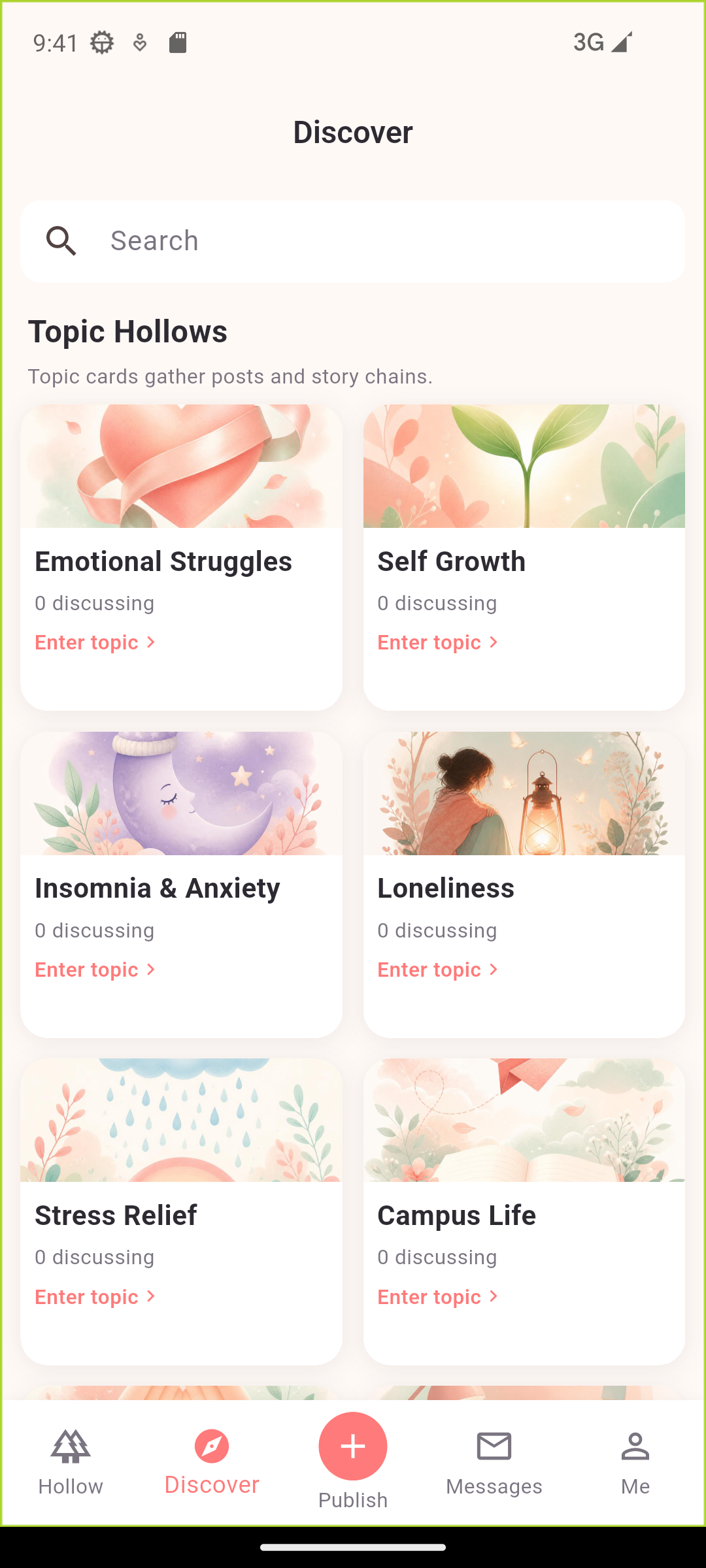 Whispy topic discovery screen